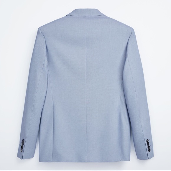 ZARA Cool Comfort Wool Blend Textured Woven Lined Preppy Suit Blazer Light Blue - Picture 7 of 16